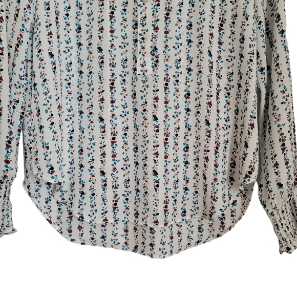 Loft Blouse XXSP Petite White Floral Long Sleeve Henley High Low - Picture 5 of 8